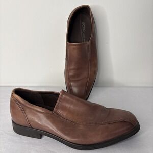 Ecco Loafer Mens 8 Brown Leather Slip On Almond Toe Comfort Casual Dress Shoes